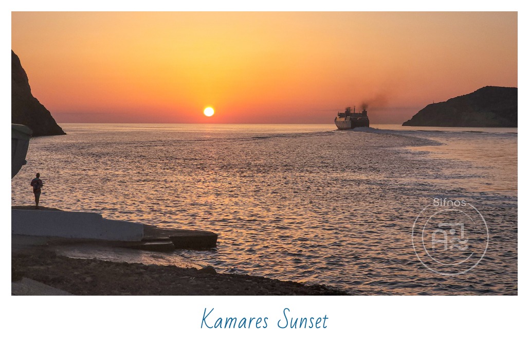 Kamares Sunset With Ship Sailing and Figure